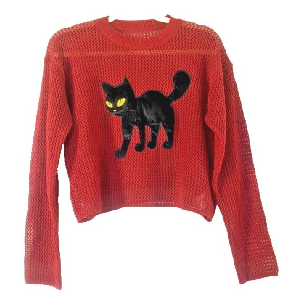CIDER Your Closet's Happy Hour Knit Hollow Black Cat Eyes Halloween Fall Size M